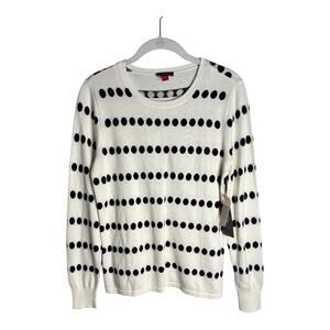 Vince Camuto White and Black Polka Dot Long Sleeve Pullover Sweater Size Small